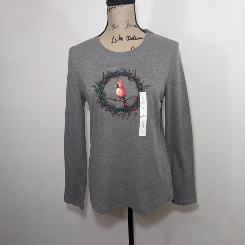NWT Croft & Barrow Women's Cardinal  Classic Crew Tee Long Sleeve Top Gray S